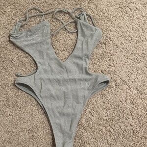 White Fox Boutique Glittering Silver One Piece Swimsuit